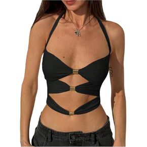 Milumia Women's Cut Out Halter Top Sleeveless Tie Backless Crop Tops in Saudi Arabia