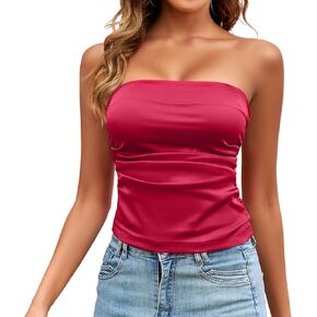 Strapless Tube Tops for Women Basic Ruched Crop Top Sleeveless Backless Bandeau Tanks Going Out Sexy Shirts in Kuwait