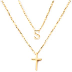 Layered Initial and Cross Necklaces for Women Dainty Christian Jewelry Personalized Name Necklace Christian Gift for Her Elegant 18k Gold Plated Initial Necklace for Women in Kuwait