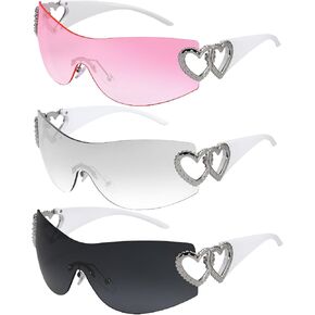 3 Pcs Y2K Sunglasses for Women Men, Y2K Wrap Around Rimless Sunglasses Oversized Fashion Frameless Sun Glasses UV400 Protection in Saudi Arabia