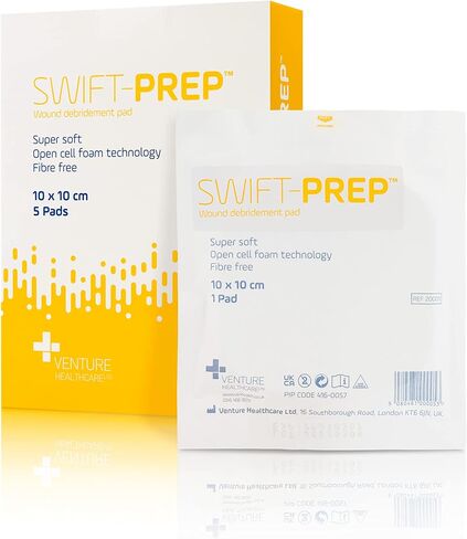 Swift-Prep Wound Debridement Pad - 10cm x 10cm - Pack of 5 - Super Soft - Fibre Free - Highly Absorbent - Non-Adhesive - Foam Dressing in Saudi Arabia