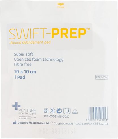 Swift-Prep Wound Debridement Pad - 10cm x 10cm - Pack of 5 - Super Soft - Fibre Free - Highly Absorbent - Non-Adhesive - Foam Dressing in Saudi Arabia
