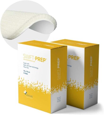 Swift-Prep Wound Debridement Pad - 10cm x 10cm - Pack of 5 - Super Soft - Fibre Free - Highly Absorbent - Non-Adhesive - Foam Dressing in Saudi Arabia