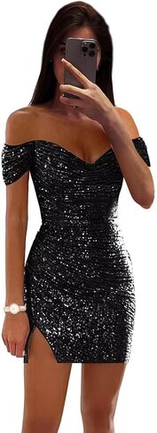 خارج الكتف فساتين العودة للوطن 2025 ترتر براقة مطوية فستان حفلة موسيقية قصيرة in Kuwait