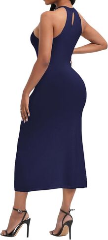 Women's Halter High Neck Bodycon Midi Slit Date Night Dress for Club Party Formal in Saudi Arabia