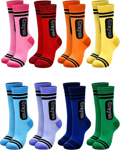 8 Pairs Crayon Socks Colorful Striped Thigh High Stockings Neon Knee Socks for Women Girls Halloween Costume Party Accessories in Kuwait