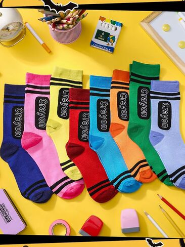 8 Pairs Crayon Socks Colorful Striped Thigh High Stockings Neon Knee Socks for Women Girls Halloween Costume Party Accessories in Kuwait