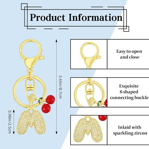 سلاسل مفاتيح رسائل A-Z للنساء Zirconia سلسلة المفاتيح الأولية مع محفظة الكرز سحر الظهر هدية in Kuwait