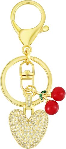 A-Z Letter Keychains for Women Zirconia Initial Keychain with Cherry Bag Purse Charms Backpack Accessories Gift in Saudi Arabia