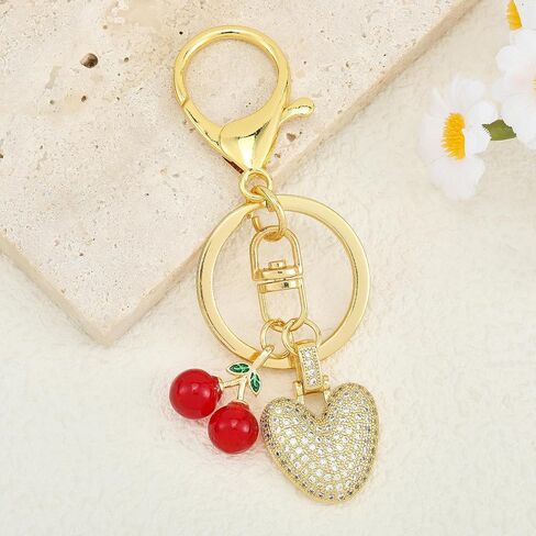 A-Z Letter Keychains for Women Zirconia Initial Keychain with Cherry Bag Purse Charms Backpack Accessories Gift in Saudi Arabia