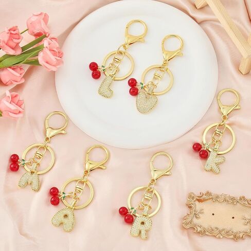 A-Z Letter Keychains for Women Zirconia Initial Keychain with Cherry Bag Purse Charms Backpack Accessories Gift in Saudi Arabia