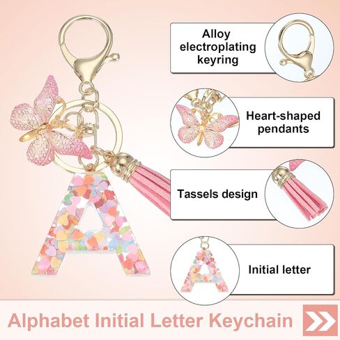 PATIKIL Alphabet interfile keykain ، راتنجات الراتنجات اللطيفة مع خطاب فراشة شرابة سحر قلادة للنساء محفظة محفظة حقيبة اليد ، الوردي in Kuwait