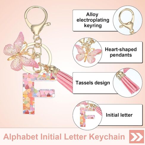 PATIKIL Alphabet interfile keykain ، راتنجات الراتنجات اللطيفة مع خطاب فراشة شرابة سحر قلادة للنساء محفظة محفظة حقيبة اليد ، الوردي in Kuwait