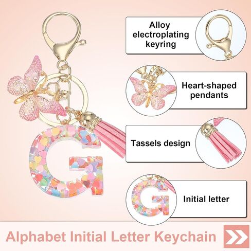 PATIKIL Alphabet interfile keykain ، راتنجات الراتنجات اللطيفة مع خطاب فراشة شرابة سحر قلادة للنساء محفظة محفظة حقيبة اليد ، الوردي in Kuwait