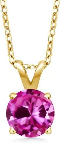 Gem Stone King 18K Yellow Gold Plated Silver 6MM Round Gemstone Birthstone Solitaire Pendant Necklace | 4-Prong Gold Necklace For Women | With 18 Inch Silver Chain in Saudi Arabia