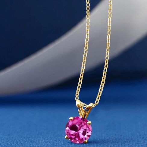 Gem Stone King 18K Yellow Gold Plated Silver 6MM Round Gemstone Birthstone Solitaire Pendant Necklace | 4-Prong Gold Necklace For Women | With 18 Inch Silver Chain in Saudi Arabia