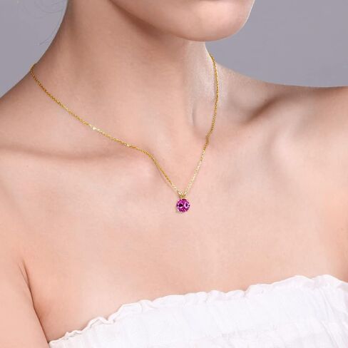 Gem Stone King 18K Yellow Gold Plated Silver 6MM Round Gemstone Birthstone Solitaire Pendant Necklace | 4-Prong Gold Necklace For Women | With 18 Inch Silver Chain in Saudi Arabia
