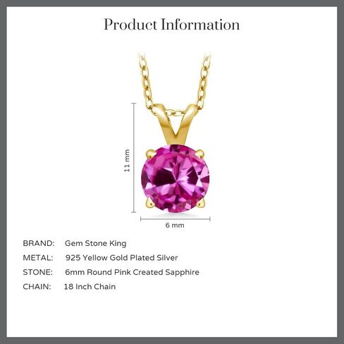 Gem Stone King 18K Yellow Gold Plated Silver 6MM Round Gemstone Birthstone Solitaire Pendant Necklace | 4-Prong Gold Necklace For Women | With 18 Inch Silver Chain in Saudi Arabia