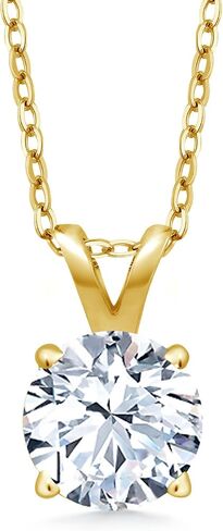 Gem Stone King 18K Yellow Gold Plated Silver 6MM Round Gemstone Birthstone Solitaire Pendant Necklace | 4-Prong Gold Necklace For Women | With 18 Inch Silver Chain in Saudi Arabia