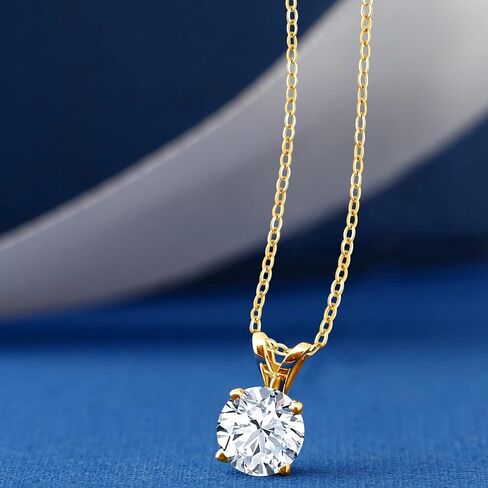 Gem Stone King 18K Yellow Gold Plated Silver 6MM Round Gemstone Birthstone Solitaire Pendant Necklace | 4-Prong Gold Necklace For Women | With 18 Inch Silver Chain in Saudi Arabia