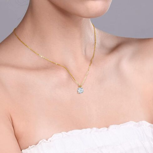 Gem Stone King 18K Yellow Gold Plated Silver 6MM Round Gemstone Birthstone Solitaire Pendant Necklace | 4-Prong Gold Necklace For Women | With 18 Inch Silver Chain in Saudi Arabia