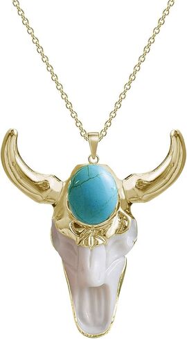 Boho Turquoise Necklace, Western Jewelry for Women, Hip Hop Charm White Bull Necklace for Men in Saudi Arabia