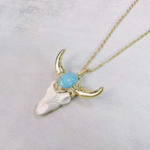 Boho Turquoise Necklace, Western Jewelry for Women, Hip Hop Charm White Bull Necklace for Men in Saudi Arabia