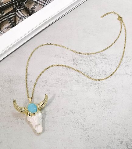 Boho Turquoise Necklace, Western Jewelry for Women, Hip Hop Charm White Bull Necklace for Men in Saudi Arabia