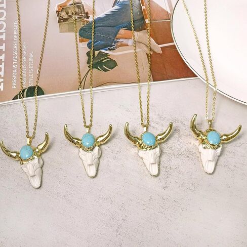 Boho Turquoise Necklace, Western Jewelry for Women, Hip Hop Charm White Bull Necklace for Men in Saudi Arabia
