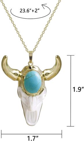 Boho Turquoise Necklace, Western Jewelry for Women, Hip Hop Charm White Bull Necklace for Men in Saudi Arabia