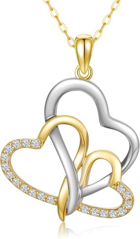 SISGEM 14K Real Gold Natural Diamond Heart Necklace for Women,Yellow/White Gold Three Hearts Pendant Necklaces Valentine's Day Birthday Gifts for Mom Wife,16"-18" in Saudi Arabia