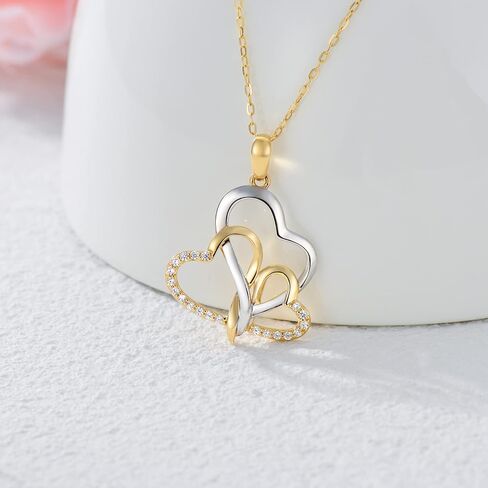 SISGEM 14K Real Gold Natural Diamond Heart Necklace for Women,Yellow/White Gold Three Hearts Pendant Necklaces Valentine's Day Birthday Gifts for Mom Wife,16"-18" in Saudi Arabia