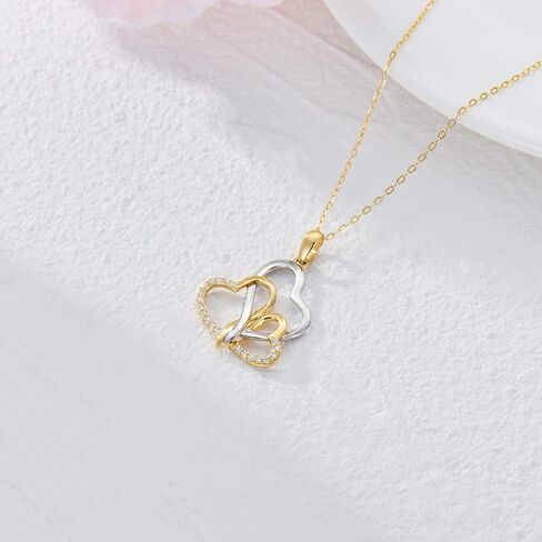 SISGEM 14K Real Gold Natural Diamond Heart Necklace for Women,Yellow/White Gold Three Hearts Pendant Necklaces Valentine's Day Birthday Gifts for Mom Wife,16"-18" in Saudi Arabia
