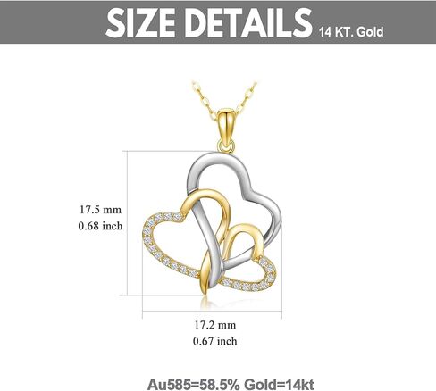 SISGEM 14K Real Gold Natural Diamond Heart Necklace for Women,Yellow/White Gold Three Hearts Pendant Necklaces Valentine's Day Birthday Gifts for Mom Wife,16"-18" in Saudi Arabia