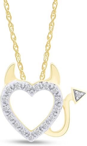 THE JEWEL ZONE Natural Diamond Accent Devil Heart Pendant Necklace 14k Gold Over Sterling Silver in Kuwait