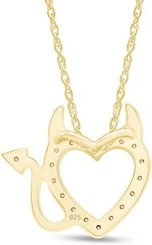 THE JEWEL ZONE Natural Diamond Accent Devil Heart Pendant Necklace 14k Gold Over Sterling Silver in Kuwait