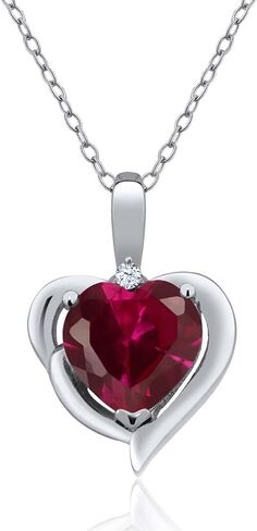 GEM Stone King 925 Sterling Silver Gemstone Birthstone and White Late Tapphire Heart Prendant Necklace for Women | 8 ملم شكل قلب ولكنة مستديرة 1.5 ملم | بسلسلة فضية 18 بوصة in Kuwait