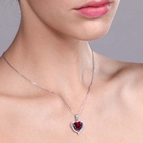 GEM Stone King 925 Sterling Silver Gemstone Birthstone and White Late Tapphire Heart Prendant Necklace for Women | 8 ملم شكل قلب ولكنة مستديرة 1.5 ملم | بسلسلة فضية 18 بوصة in Kuwait