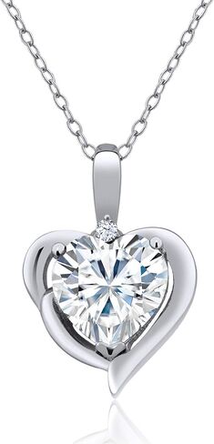 GEM Stone King 925 Sterling Silver Gemstone Birthstone and White Late Tapphire Heart Prendant Necklace for Women | 8 ملم شكل قلب ولكنة مستديرة 1.5 ملم | بسلسلة فضية 18 بوصة in Kuwait