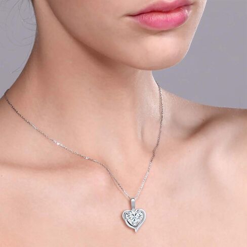 GEM Stone King 925 Sterling Silver Gemstone Birthstone and White Late Tapphire Heart Prendant Necklace for Women | 8 ملم شكل قلب ولكنة مستديرة 1.5 ملم | بسلسلة فضية 18 بوصة in Kuwait