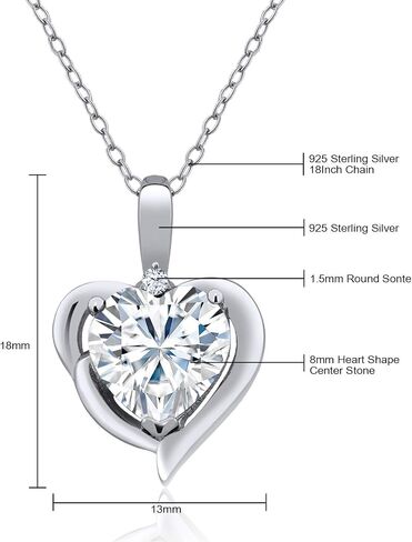 GEM Stone King 925 Sterling Silver Gemstone Birthstone and White Late Tapphire Heart Prendant Necklace for Women | 8 ملم شكل قلب ولكنة مستديرة 1.5 ملم | بسلسلة فضية 18 بوصة in Kuwait