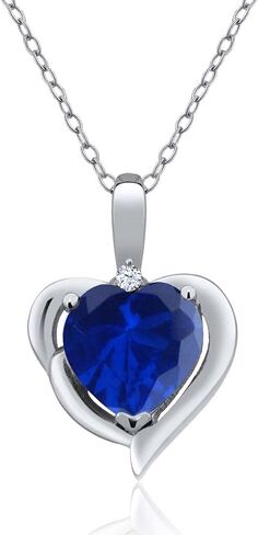 GEM Stone King 925 Sterling Silver Gemstone Birthstone and White Late Tapphire Heart Prendant Necklace for Women | 8 ملم شكل قلب ولكنة مستديرة 1.5 ملم | بسلسلة فضية 18 بوصة in Saudi Arabia