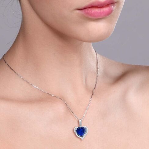 GEM Stone King 925 Sterling Silver Gemstone Birthstone and White Late Tapphire Heart Prendant Necklace for Women | 8 ملم شكل قلب ولكنة مستديرة 1.5 ملم | بسلسلة فضية 18 بوصة in Saudi Arabia