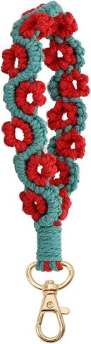 Soft Macrame Boho Keychain Handmade Keyring Flower Cute Weave Wristlet Bracelet Wrist Lanyard Women Teen Accessory in Saudi Arabia
