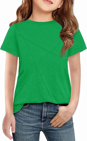 Haloumoning Girls Short Sleeve T Shirts Kids Summer Fashion Pleated Crewneck Tops Tees 5-14 Years in Saudi Arabia