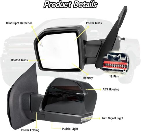 مرآة جانبية للركاب اليمنى متوافقة مع 2015-2020 Ford F150 مع زجاج الطاقة الكشف عن بقعة الكشف عن بقعة الأعمدة المنعطفات الإشارة طاقة الذاكرة البديلة استبدال FO1320528 16 دبابيس in Kuwait