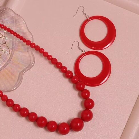 Todu Chunky Large Acrylic Beaded Necklace Earrings Set Candy Color 80s Necklace Earrings For Women Fashion Hip Hop Jewelry Gift in Kuwait