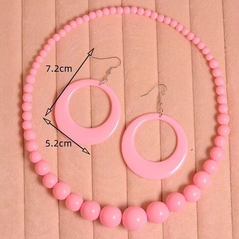 Todu Chunky Large Acrylic Beaded Necklace Earrings Set Candy Color 80s Necklace Earrings For Women Fashion Hip Hop Jewelry Gift in Kuwait