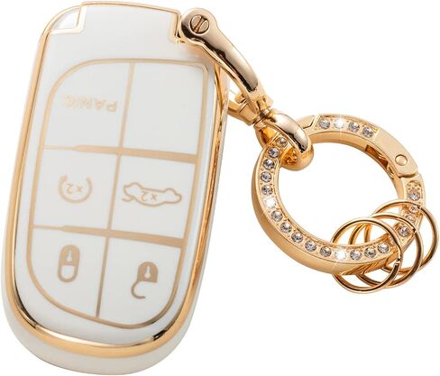 Gematay Compatible for Jeep Key Fob Cover Keychain, Car Key Case for Grand Cherokee Renegade Wrangler Accessories, White in Saudi Arabia