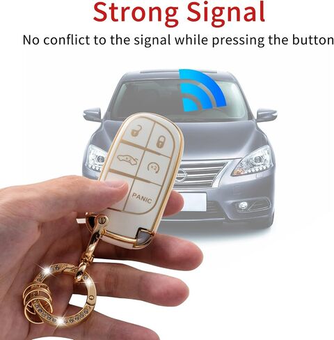 Gematay Compatible for Jeep Key Fob Cover Keychain, Car Key Case for Grand Cherokee Renegade Wrangler Accessories, White in Saudi Arabia